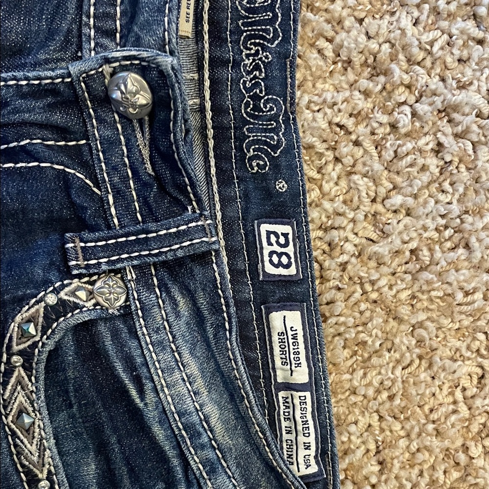Miss Me Dark Blue Embroidered Denim Cutoff Shorts - Picture 5 of 5